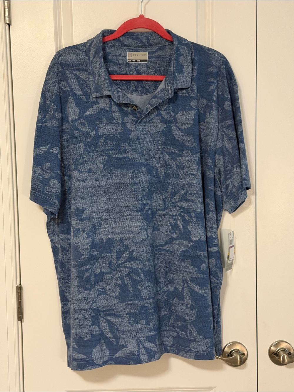 PGA Tour Blue Floral-Pattern Men's Polo XXL NWT